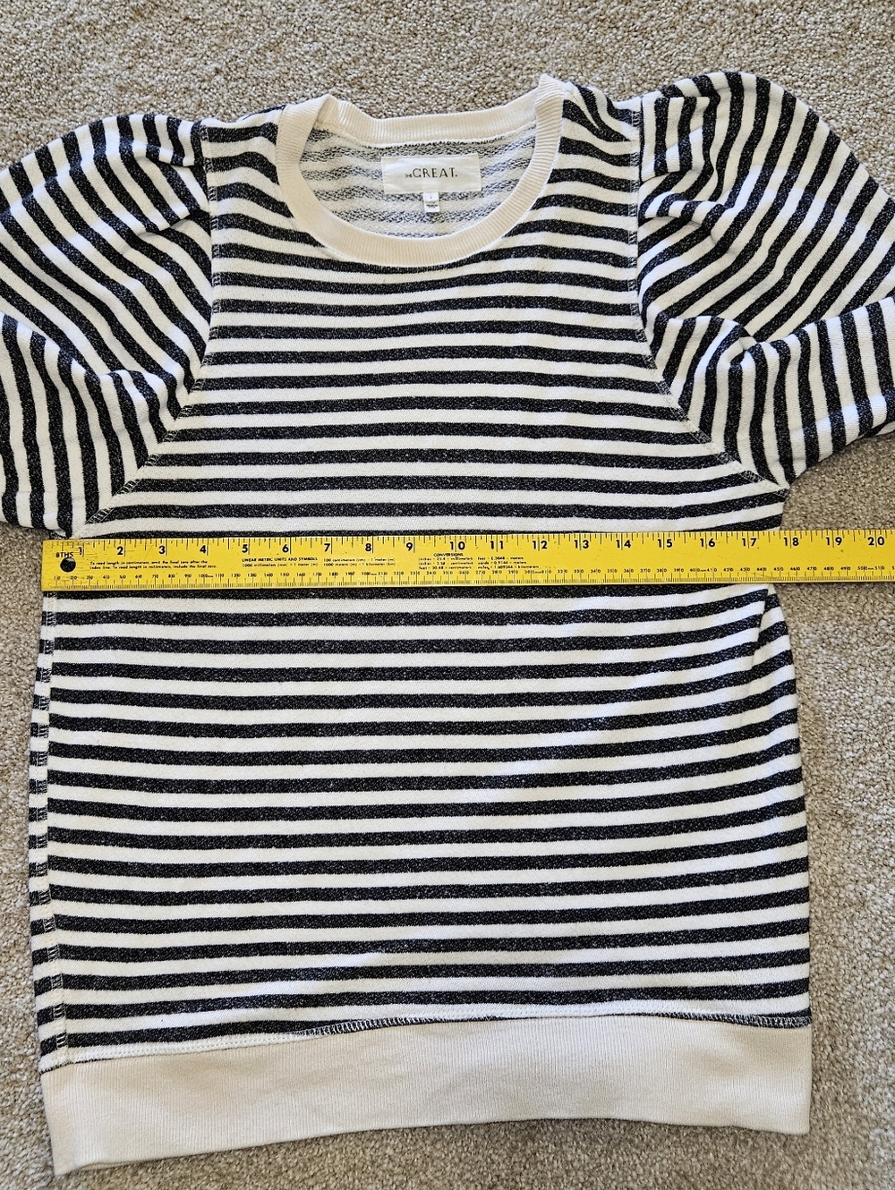 THE GREAT. Black and White/ Cream Striped Crewneck Sweater - Picture 7 of 7